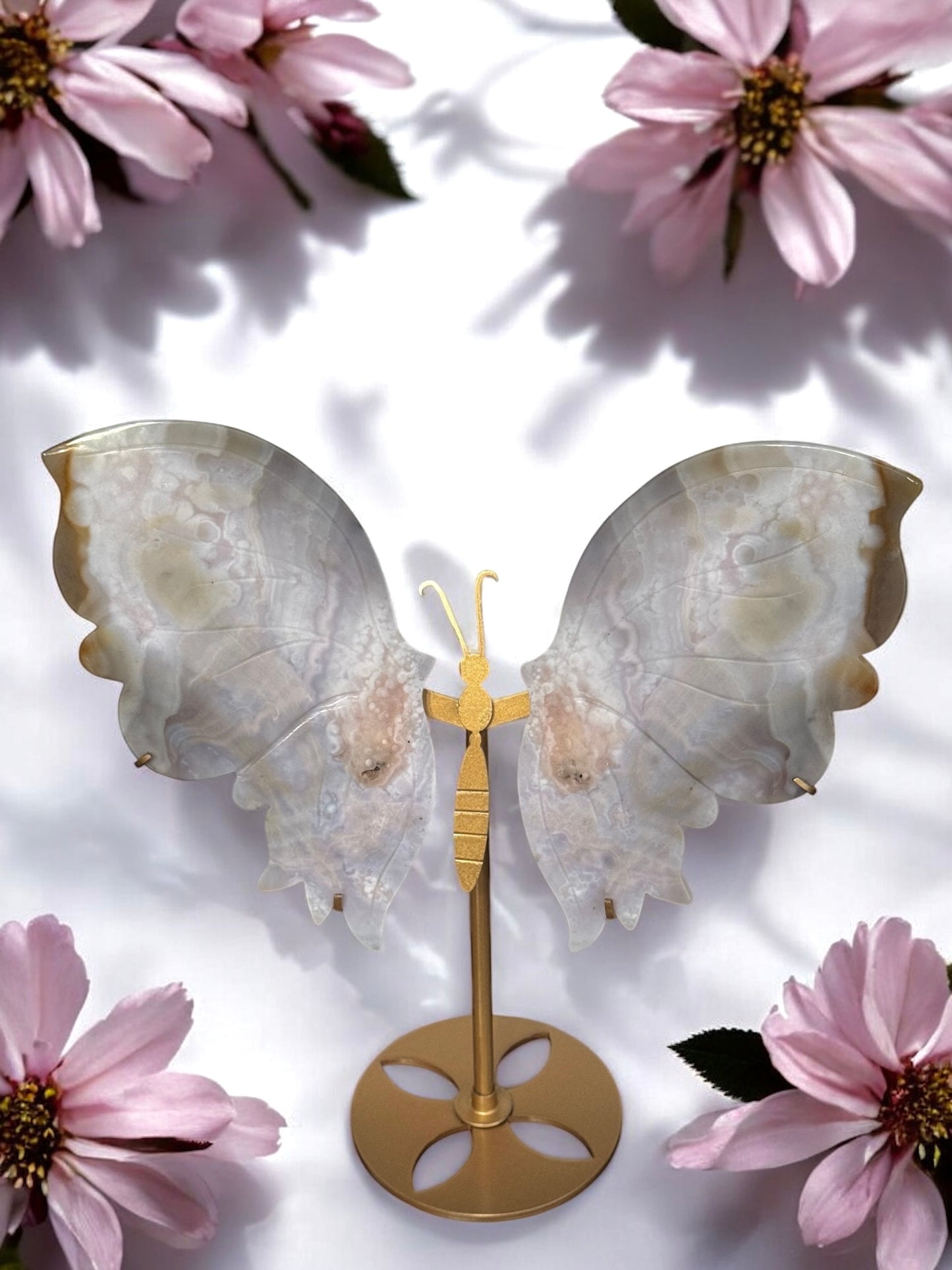 Pink Amethyst with Flower Agate Butterfly