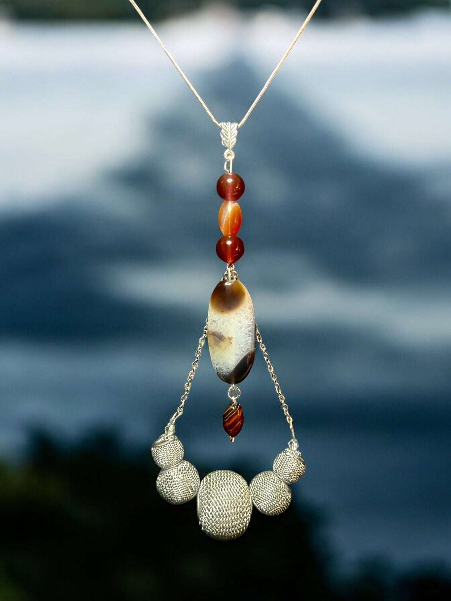 Carnelian beads/ with cabochon necklace