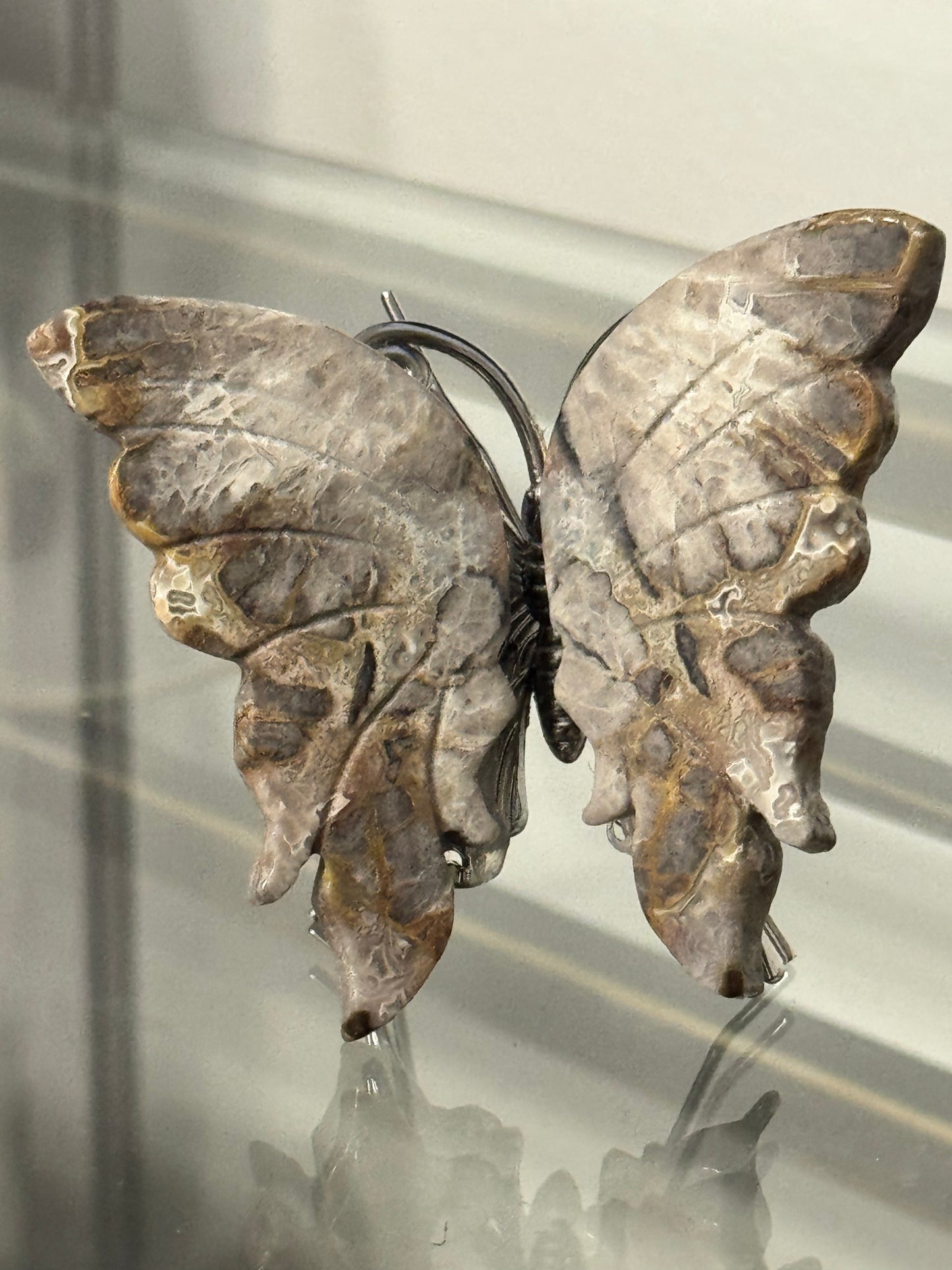Choose Your Stone: Crazy Lace Agate, Picasso Stone, Golden Healer or Petrified Wood Butterfly with attached Stand