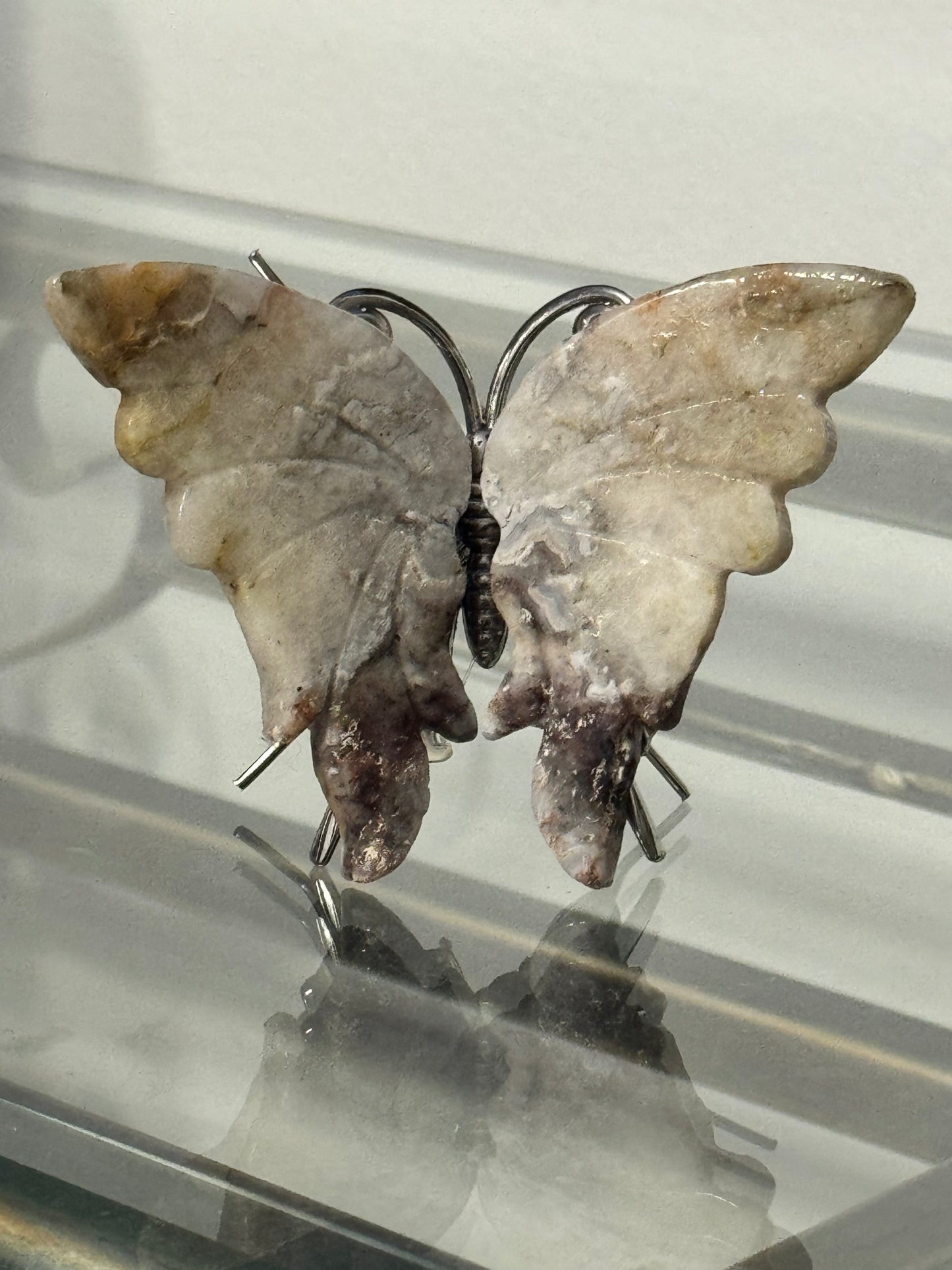 Choose Your Stone: Crazy Lace Agate, Picasso Stone, Golden Healer or Petrified Wood Butterfly with attached Stand
