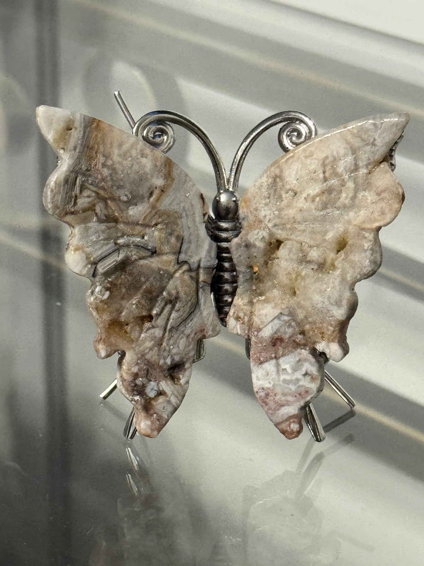 Choose Your Stone: Crazy Lace Agate, Picasso Stone, Golden Healer or Petrified Wood Butterfly with attached Stand