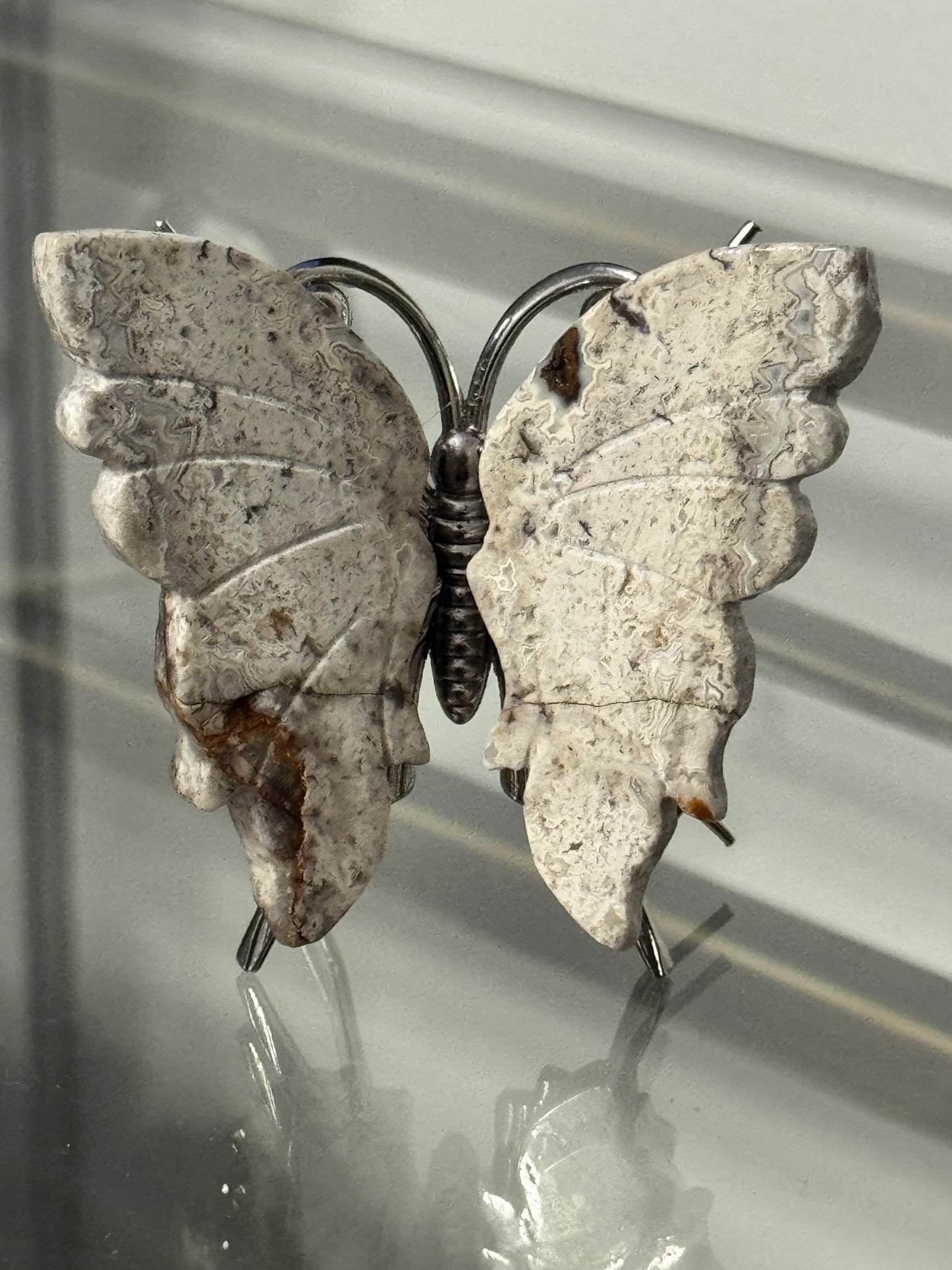 Choose Your Stone: Crazy Lace Agate, Picasso Stone, Golden Healer or Petrified Wood Butterfly with attached Stand