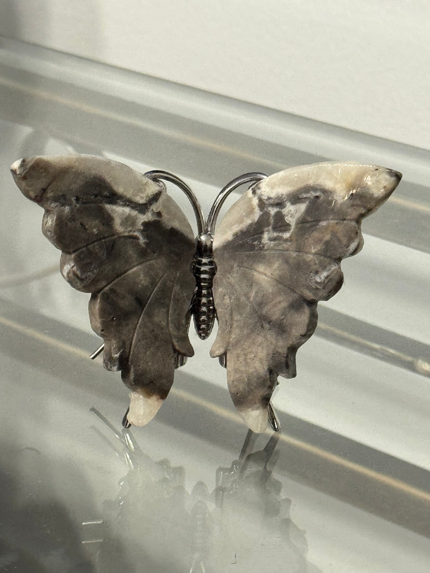 Choose Your Stone: Crazy Lace Agate, Picasso Stone, Golden Healer or Petrified Wood Butterfly with attached Stand