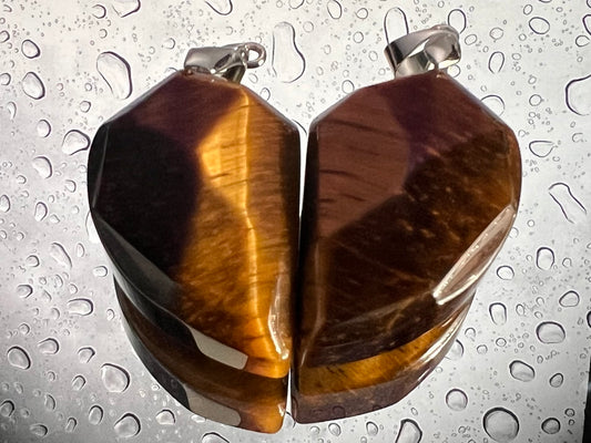 2 Two Piece Tiger Eye heart Pendants