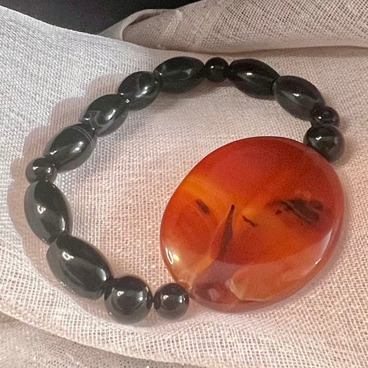 Carnelian and  Onyx Stretch Bracelet