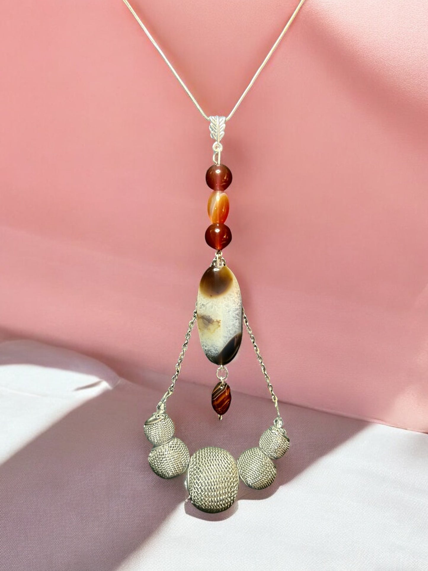 Carnelian beads/ with cabochon  necklace