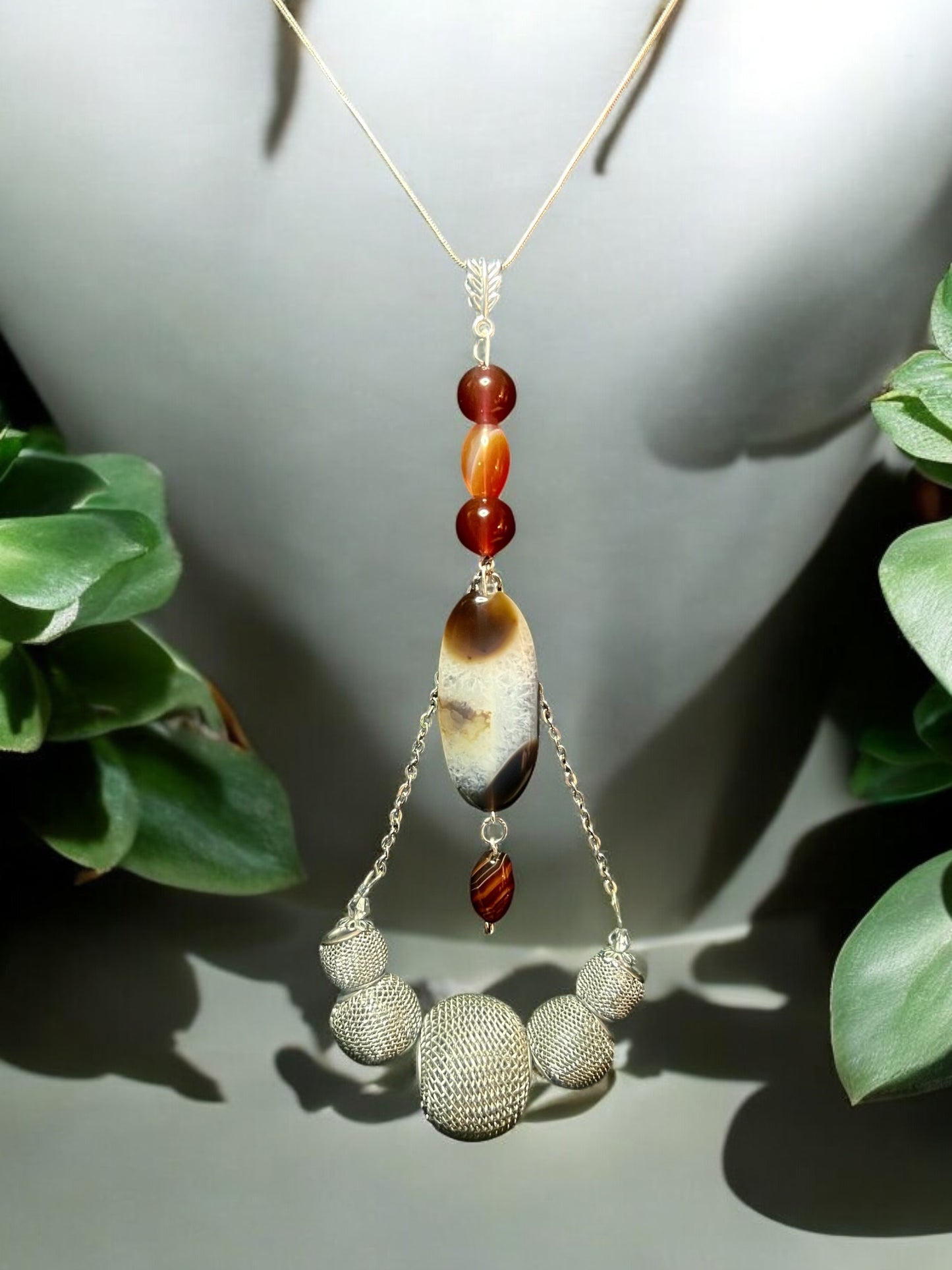 Carnelian beads/ with cabochon  necklace