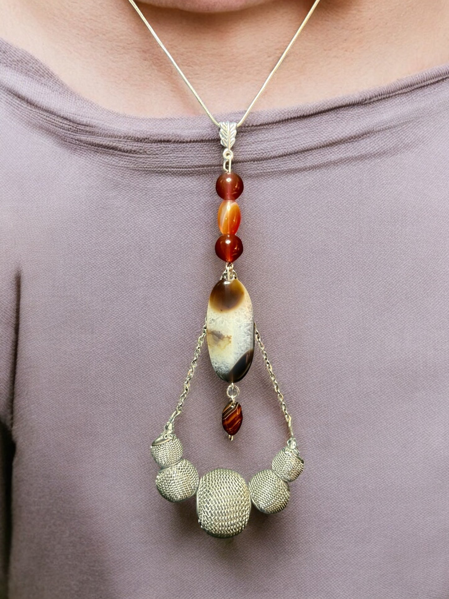 Carnelian beads/ with cabochon  necklace