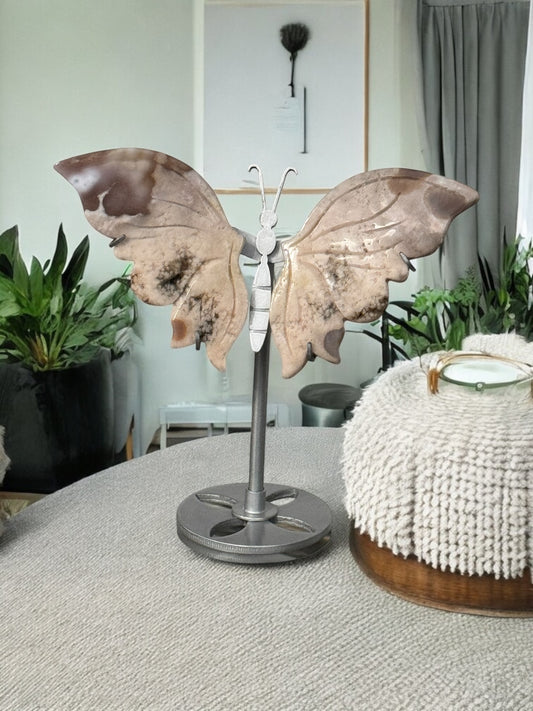 Pink Amethyst with Flower Agate Butterfly