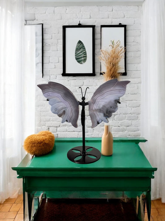 Purple Agate Butterfly With Druzy Quartz