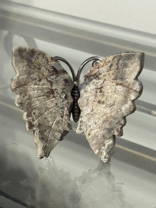 Choose Your Stone: Crazy Lace Agate, Picasso Stone, Golden Healer or Petrified Wood Butterfly with attached Stand