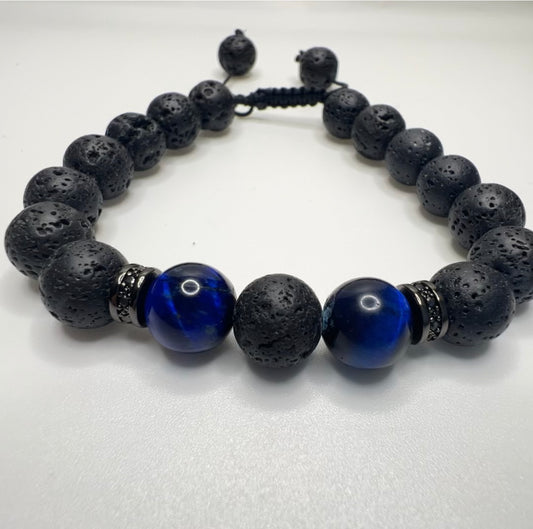 Blue Tiger eye: bring calm and focus and to ease all kinds of issues lava: strengthens one's connection to Mother Earth