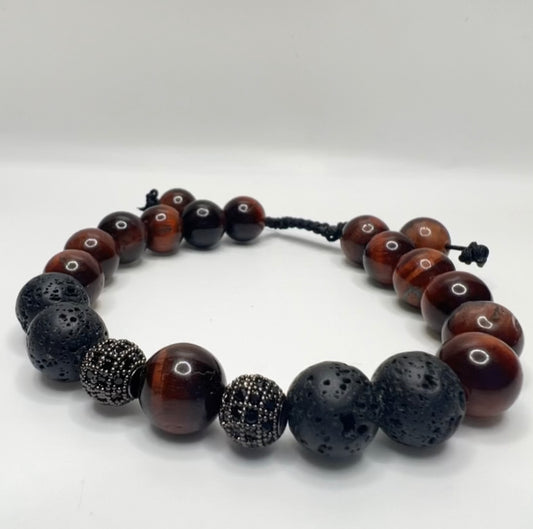 Red Tiger Eye focus the mind, promoting mental clarity, assisting us to resolve problems objectively and unclouded by emotions lava: strengthens one's connection to Mother Earth bracelet