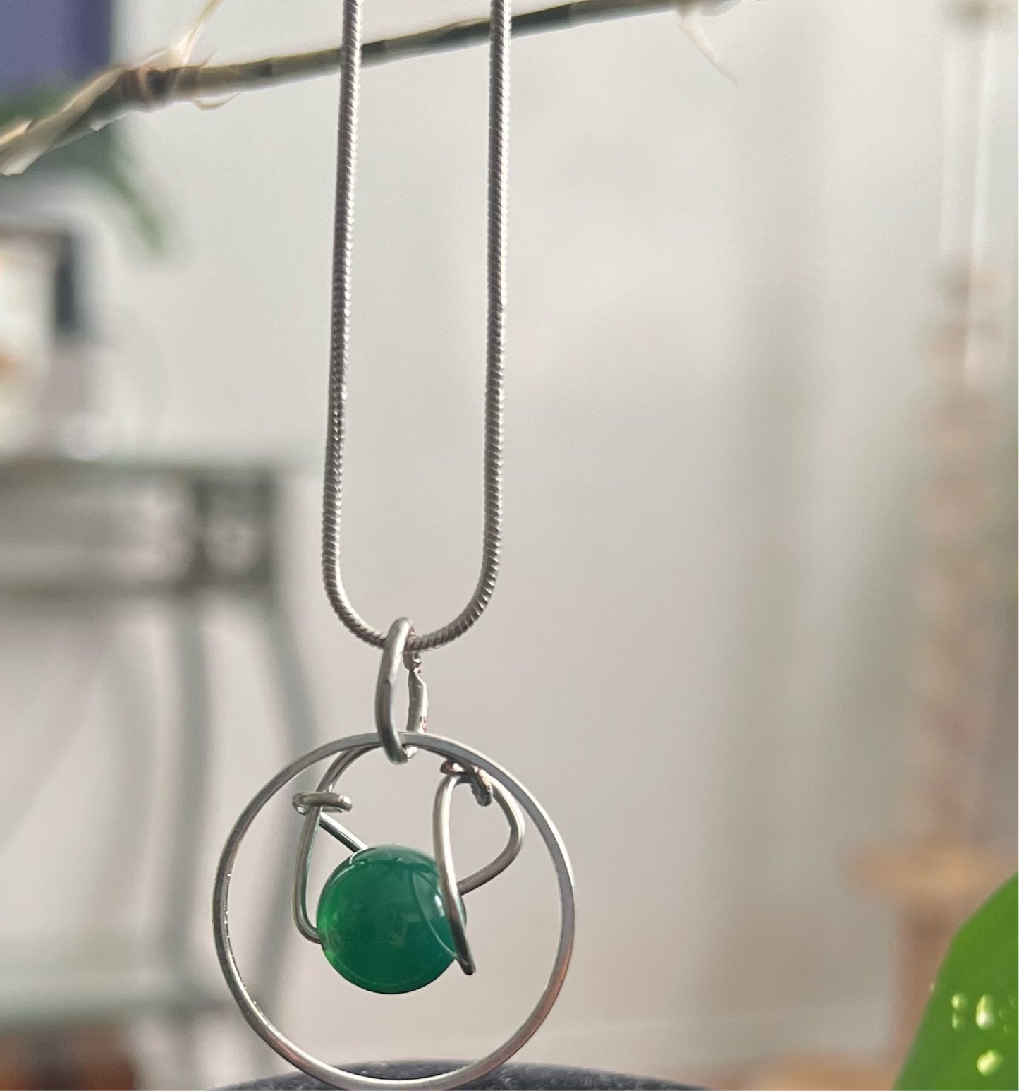 Green and Pink agate  pendant necklaces