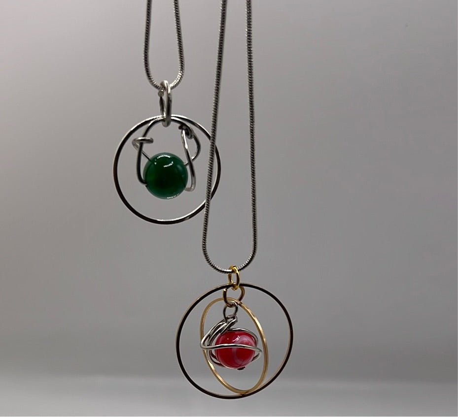 Green and Pink agate  pendant necklaces