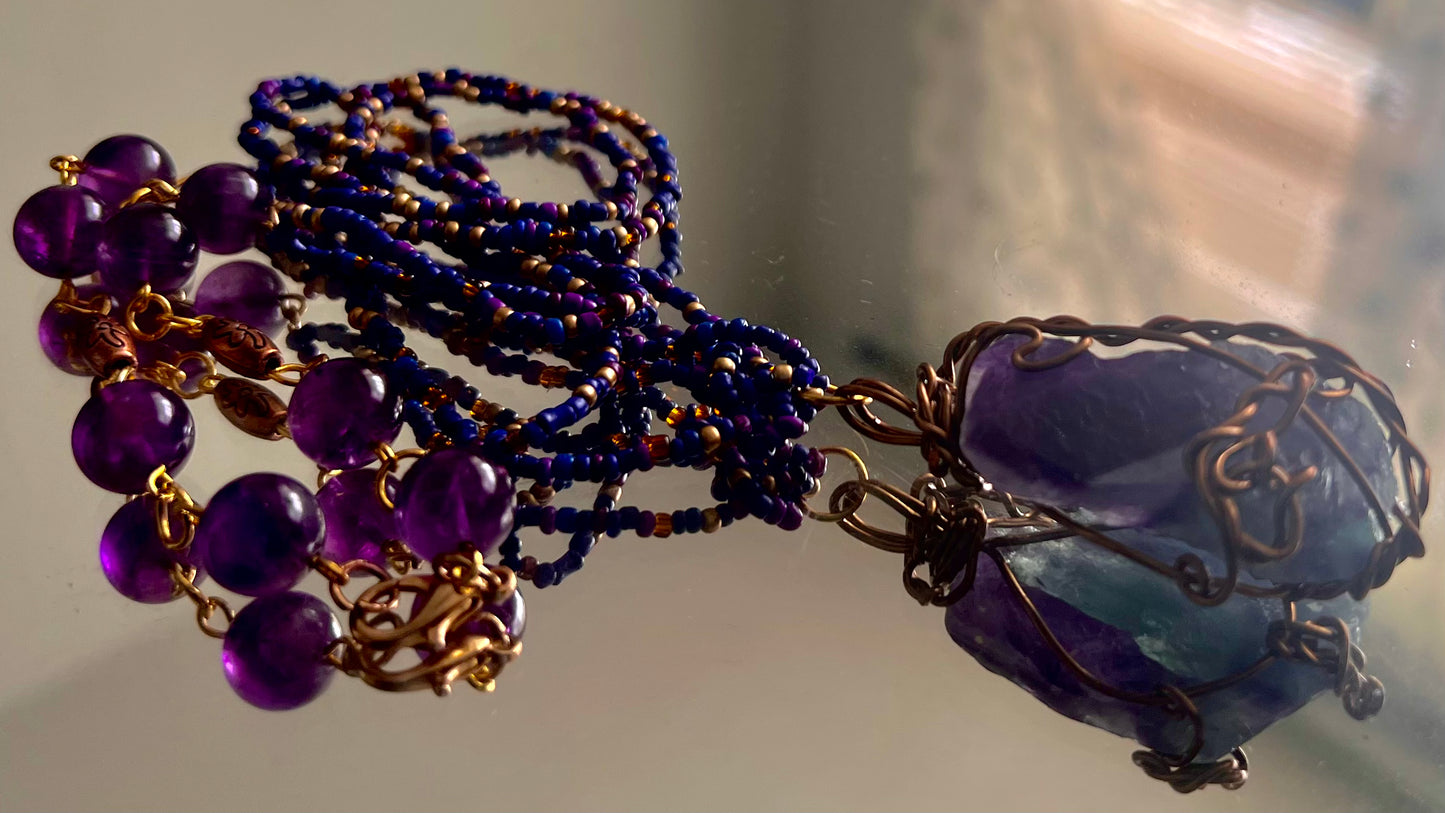 Fluorite Prendant and beaded necklace