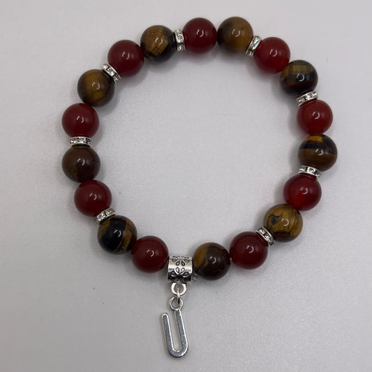 Carnelian and Tiger’s eye Initial Bracelet