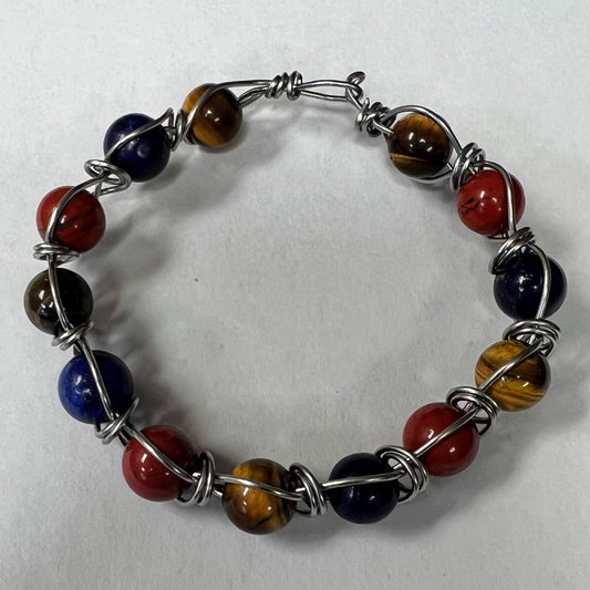 Red Jasper-GROUNDING & STIMULATING/ Blue Agete-CALMNESS/, Tiger Eye-PERSONAL POWER- Bracelet (9" in diameter)-