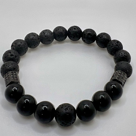 Lava: grounding and calming.stabilizes the root chakra/ onyx: increase regeneration, happiness, intuition, instincts bracelet 18cm Stretch bracelet